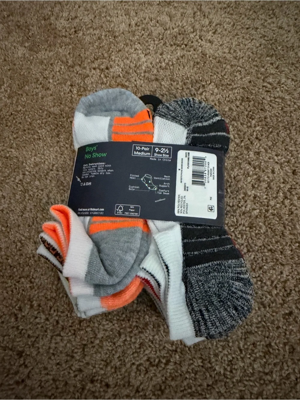 Athletic Works Boys' Moisture Wicking No Show Socks, 10-Pair Pack Medium, 9-2.5